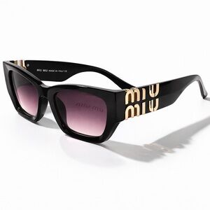 Miu Miu Black Sunglasses with Gold Logo and Purple Gradient Lenses